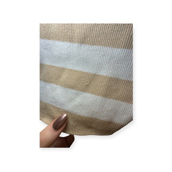 Babaton Aritzia Small Pia Sculpt Knit Tan White Tank Stripped Cropped Top - Picture 3 of 3